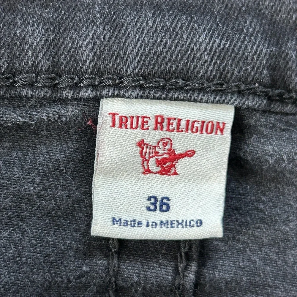 True Religion Ricky Relaxed Straight Jeans Mens 36x33 Black Rinse Flap‎ Pockets